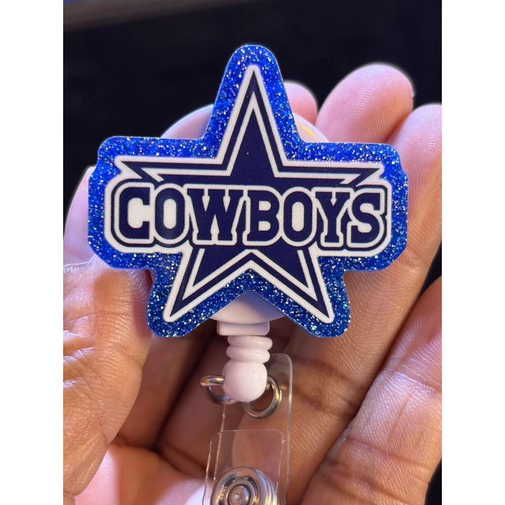 Dallas Cowboys Retractable Badge Reel Blue Glitter NFL ID Holder